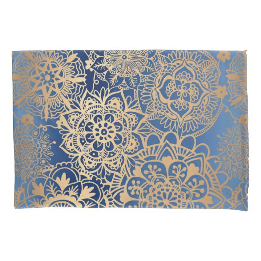 Elegant Blue en Gold Mandala Pattern Kussensloop (Voorkant-Links)
