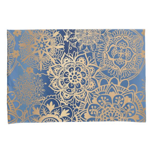 Elegant Blue en Gold Mandala Pattern Kussensloop (Voorkant-Rechts)