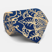 Elegant Blue en Gold Mandala Pattern Stropdas (Opgerold)