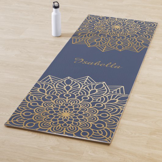 Elegant Blue en Gold Mandala Personaliseren Yogamat (In situ)