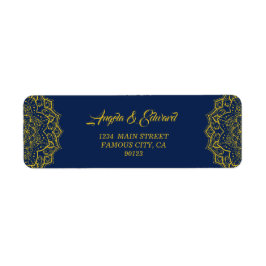 Elegant Blue en Gold Mandala Return Address Label
