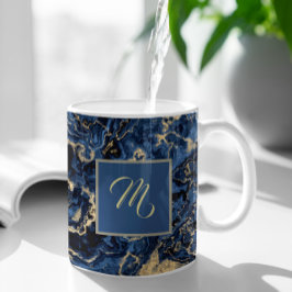 Elegant Blue en Gold Marble Custom Name Coffee Koffiemok