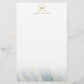 Elegant Blue en Gold Marble Texture Monogramed Briefpapier (Voorkant)