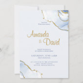 Elegant Blue en Gold Marble Wedding Invitation Kaart (Voorkant)