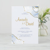 Elegant Blue en Gold Marble Wedding Invitation Kaart (Staand voorkant)
