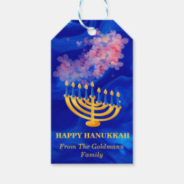 Elegant Blue en Gold Menorah Happy Hanukkah Cadeaulabel