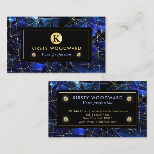 Elegant Blue en Gold Midnight Crystal Galaxy Visitekaartje (Voorkant / Achterkant)