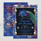 Elegant Blue en Gold Peacock sierents Kaart (Voorkant / Achterkant)