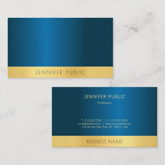 Elegant Blue en Gold Professional Sjabloon Moderne Visitekaartje (Voorkant / Achterkant)