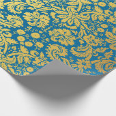 Elegant Blue en Gold Royal Damask Pattern Cadeaupapier (Hoek)