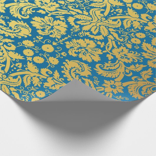 Elegant Blue en Gold Royal Damask Pattern Cadeaupapier (Hoek)