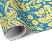 Elegant Blue en Gold Royal Damask Pattern Cadeaupapier (Rol Hoek)