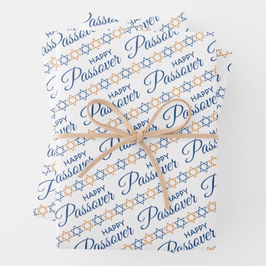 Elegant Blue en Gold Star van David Happy Passover Inpakpapier Vel (In situ)