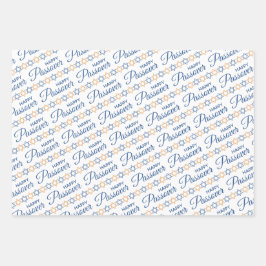 Elegant Blue en Gold Star van David Happy Passover Inpakpapier Vel