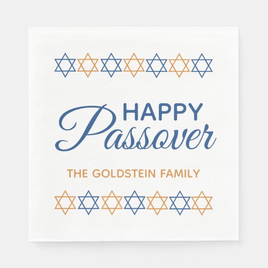 Elegant Blue en Gold Star van David Happy Passover Servet (Voorkant)