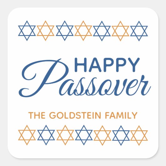 Elegant Blue en Gold Star van David Happy Passover Vierkante Sticker (Voorkant)