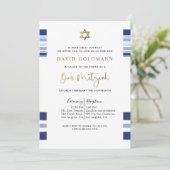 Elegant Blue en Gold Striped Tallit Bar Mitzvah I Kaart (Staand voorkant)