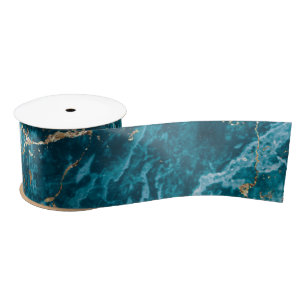 Elegant Blue en Gold Trendy Luxury Marble, effect Satijnen Lint