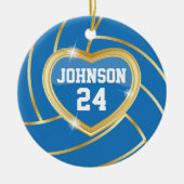 Elegant Blue en Gold Volleyball | Naam en nummer D Keramisch Ornament (Voorkant)