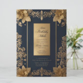 Elegant Blue en Golden Royal Invitation Kaart (Staand voorkant)