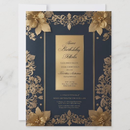 Elegant Blue en Golden Royal Invitation Kaart (Voorkant)