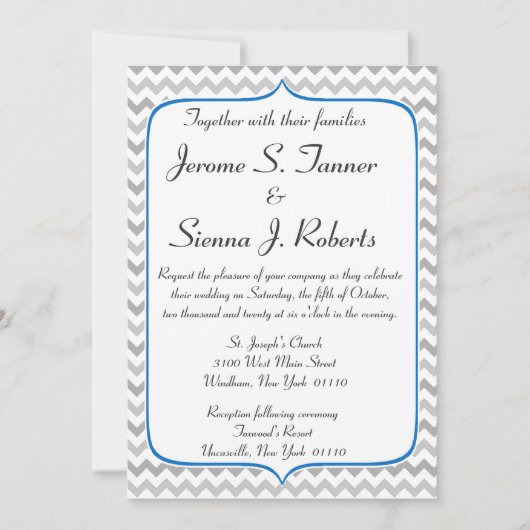 Elegant Blue en Gray Chevron Wedding Invitation Kaart (Voorkant)