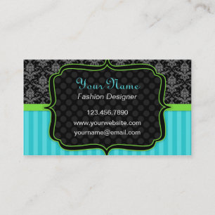 Elegant Blue en Green, Black Damask Visitekaartje