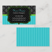 Elegant Blue en Green, Black Damask Visitekaartje (Voorkant / Achterkant)