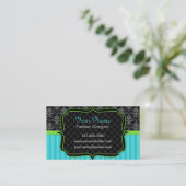 Elegant Blue en Green, Black Damask Visitekaartje (Staand voorkant)