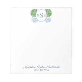 Elegant Blue en Green Boxwood Monogram Notitieblok