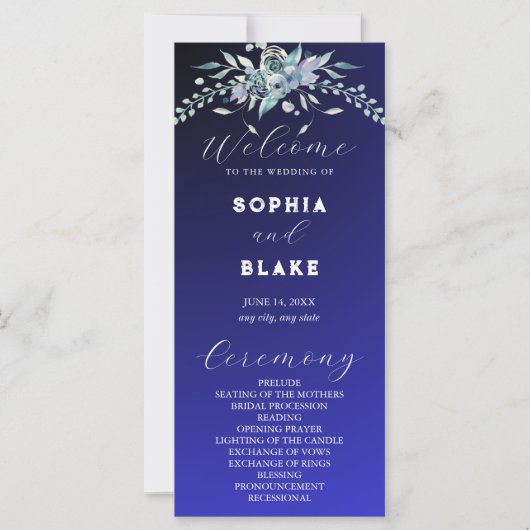 Elegant Blue en Green Floral Blue Wedding Programm (Voorkant)