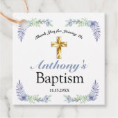 Elegant Blue en Lavender Gold Cross-Baby-baptisme Bedankjes Labels (Voorkant)