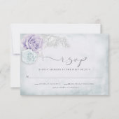  Elegant Blue en Lila Rozen RSVP Kaartje (Voorkant)