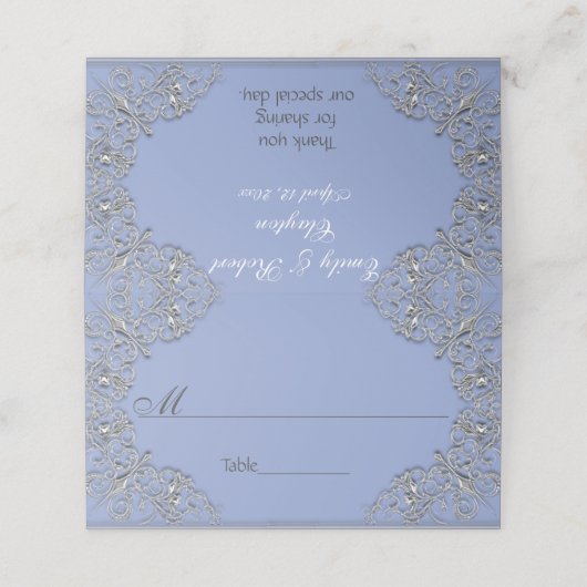 Elegant Blue en metal effect scroll bruiloft Plaatskaartje (Buitenkant ongevouwen)