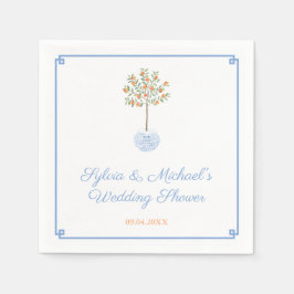 Elegant Blue en Oranje Citrus Tree Wedding Shower Servet