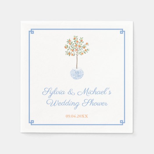 Elegant Blue en Oranje Citrus Tree Wedding Shower Servet (Voorkant)