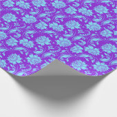 Elegant Blue en Paarse Floral Dammaskers Cadeaupapier (Hoek)