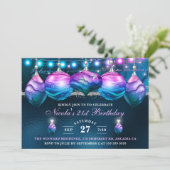 Elegant Blue en Paarse Mermaid Baubles Birthday Kaart (Staand voorkant)