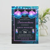 Elegant Blue en Paarse Mermaid Baubles Quinceanera Kaart (Staand voorkant)