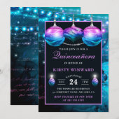 Elegant Blue en Paarse Mermaid Baubles Quinceanera Kaart (Voorkant / Achterkant)