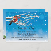 Elegant Blue en Red Bird Snow Save the Date (Voorkant / Achterkant)