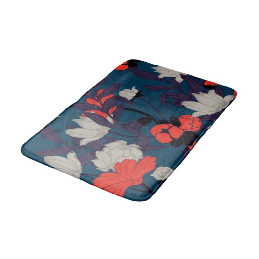 Elegant Blue en Red Floral Pattern Badmat (Gekanteld)