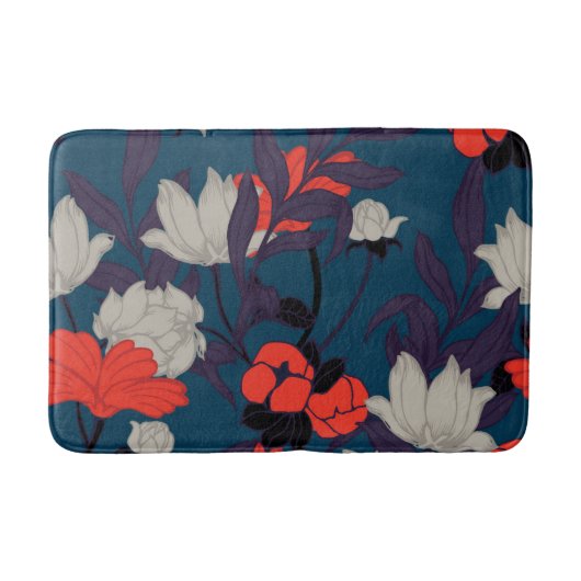 Elegant Blue en Red Floral Pattern Badmat (Voorkant)