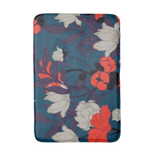 Elegant Blue en Red Floral Pattern Badmat (Voorkant Verticaal)