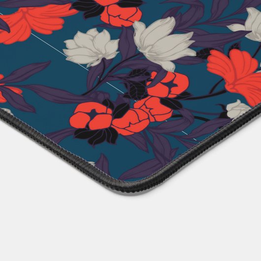 Elegant Blue en Red Floral Pattern Bureaumat (Hoek)