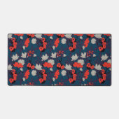 Elegant Blue en Red Floral Pattern Bureaumat (Voorkant)