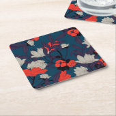 Elegant Blue en Red Floral Pattern Kartonnen Onderzetters (Schuin)