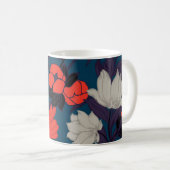 Elegant Blue en Red Floral Pattern Koffiemok (Voorkant rechts)