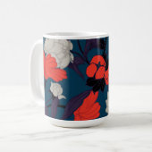 Elegant Blue en Red Floral Pattern Koffiemok (Voorkant links)
