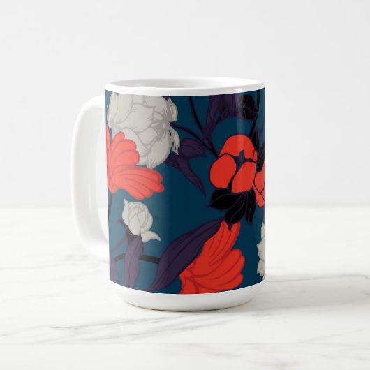 Elegant Blue en Red Floral Pattern Koffiemok (Voorkant links)
